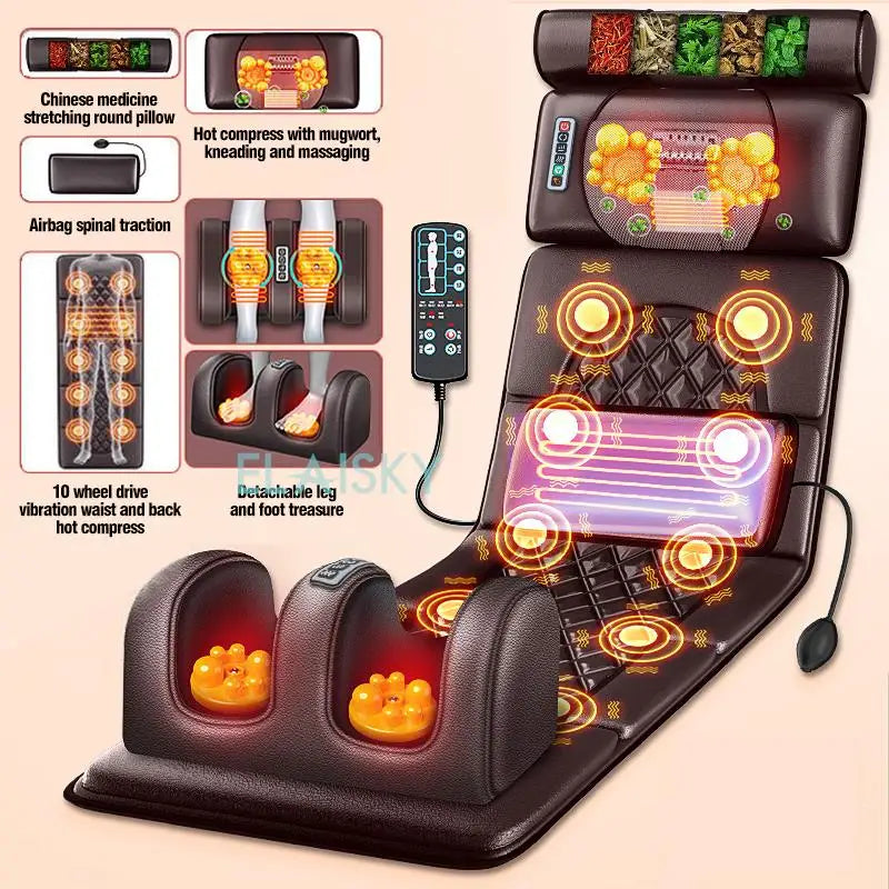 Electric Massage Mattress – Full Body Vibrating & Heating Infrared Massager Cushion for Neck, Back, Waist, Legs & Feet Pain Relief