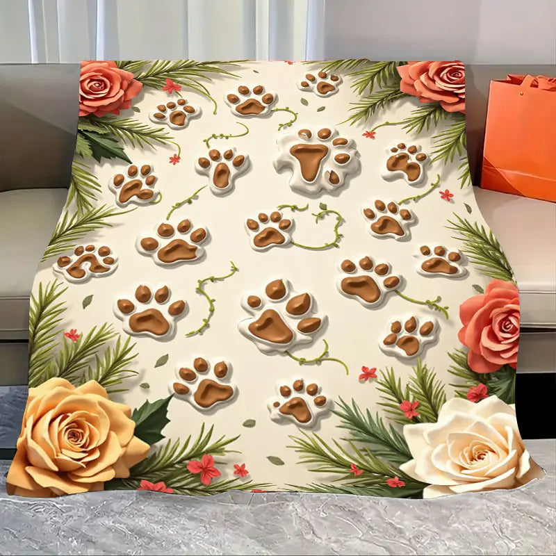 1PC Flannel Blanket – Cats Print or Paw Print, Ultra-Soft Cozy Throw for Home Décor
