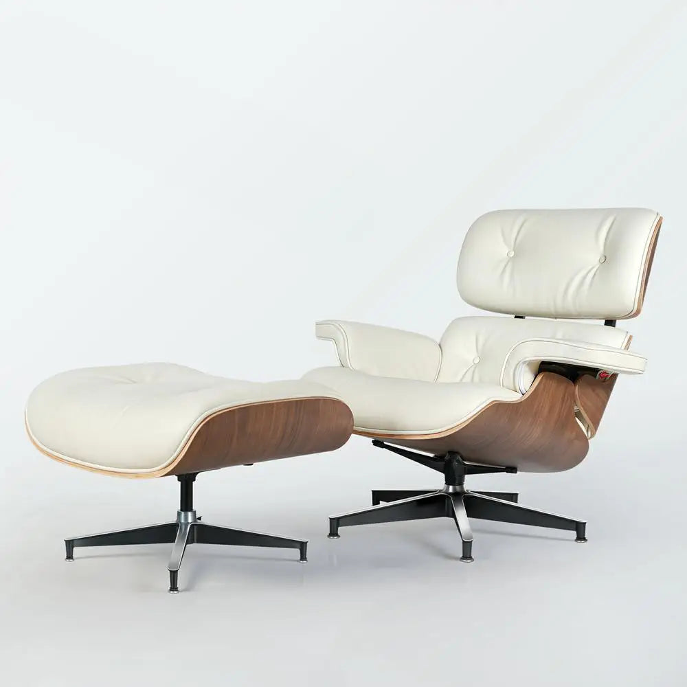 Mid-Century Modern Leather Lounge Chair with Ottoman – Vintage Accent Armchair for Living Room or Office