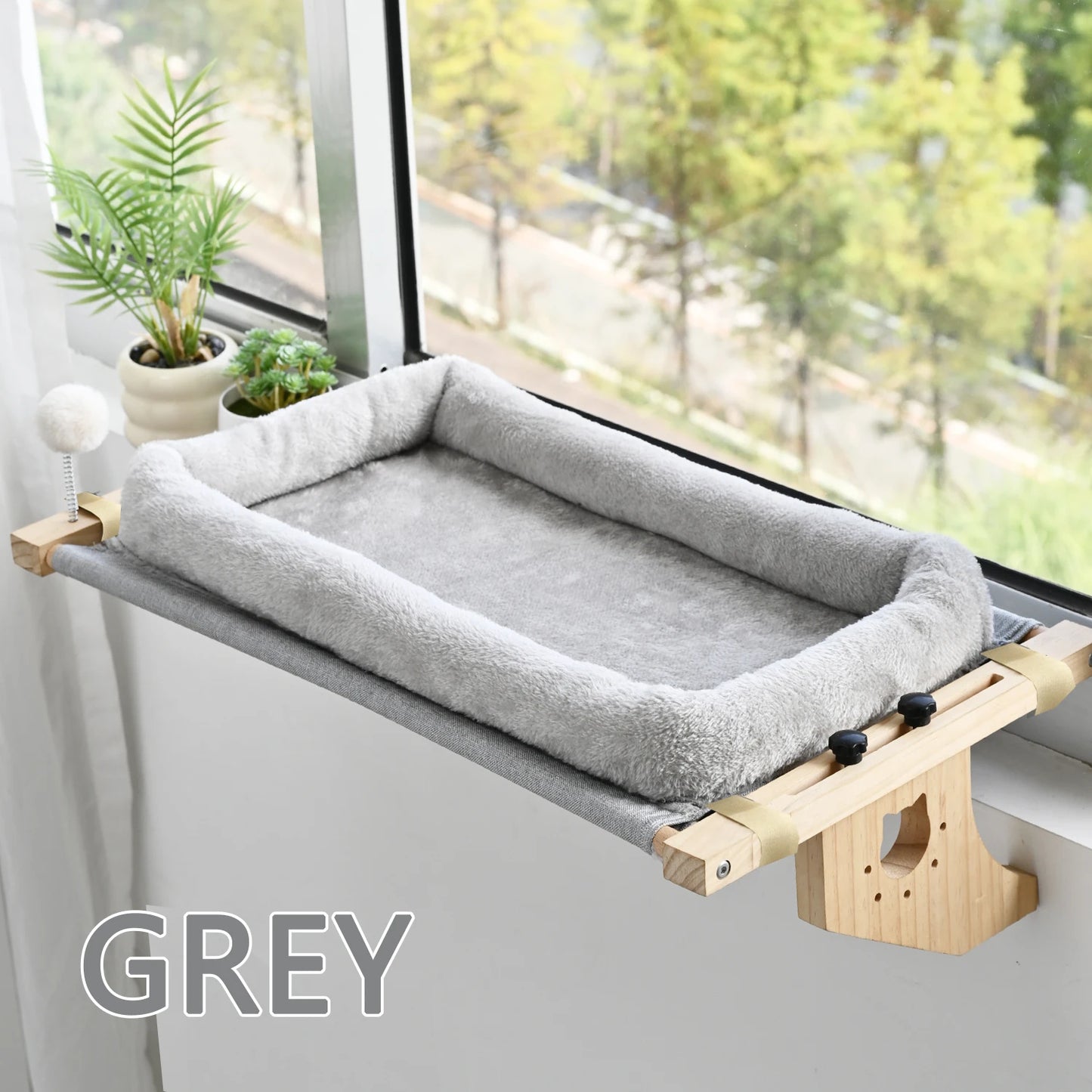 Cat Mattress Window Hammock – Double-Sided All-Season Bed with Hardwood Frame, Scratching Post & Play Balls