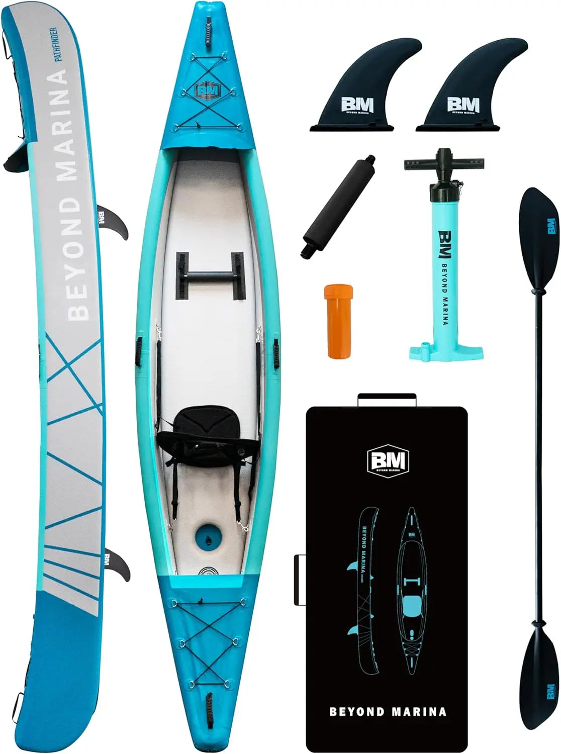 Inflatable Kayak for 1, 2, or 3 Adults – Full Drop-Stitch Touring Kayak with Aluminum Paddles, Adjustable Seats, Footrests, Pump & Fins