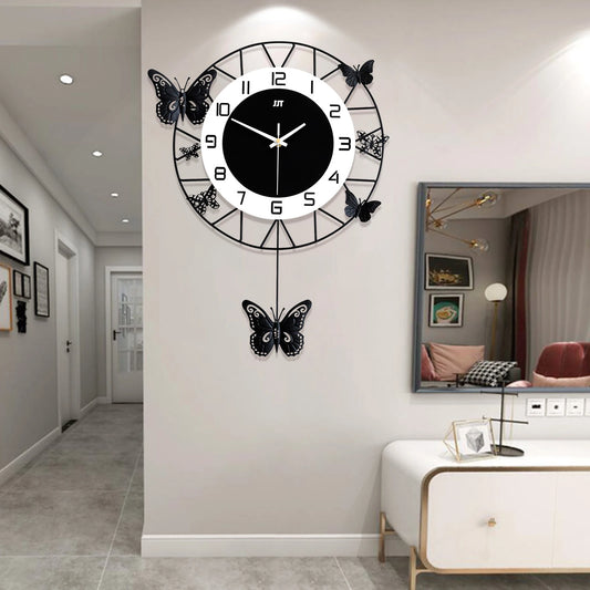 20inch Large Round Butterfly Wall-mounted Iron Clock