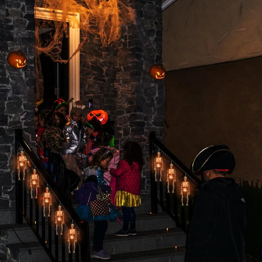 Halloween Skeleton Skull Lighted Holiday Display – Waterproof, Battery Operated with 20 LEDs & 8 Lighting Modes