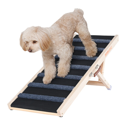 VEVOR Folding Wooden Dog Ramp – Adjustable Height, Anti-Slip Surface, Portable Pet Ladder for Small & Senior Dogs – Perfect for Stairs, Sofa, Car, and Bed Access