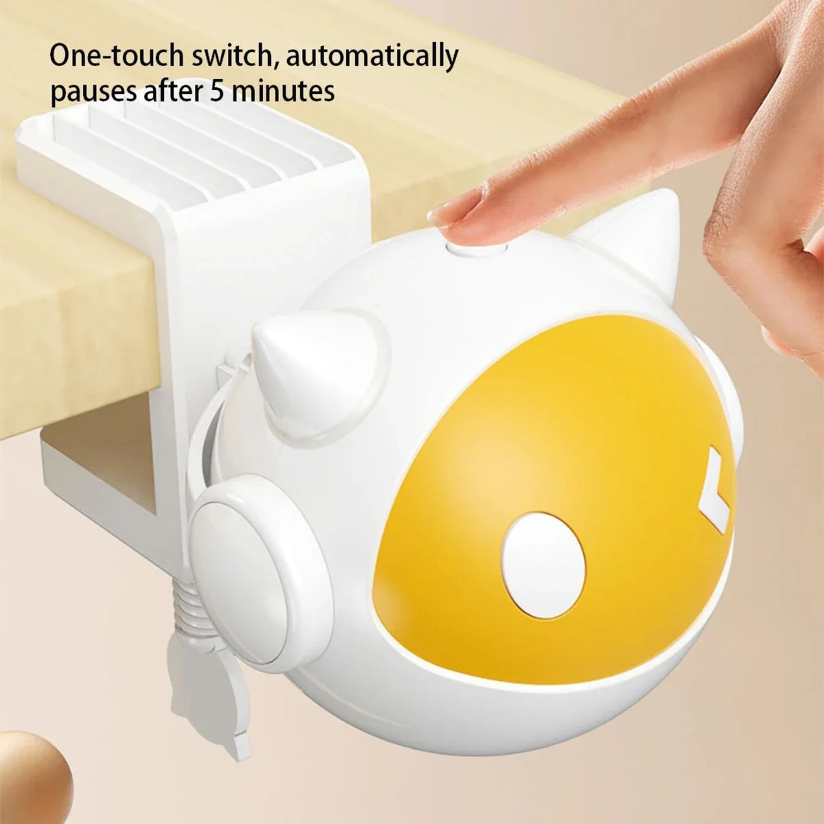 White Electric Cat Toy with Replaceable Hair Ball – Clip-On Desktop Interactive Toy for Cats (1–4 Months)