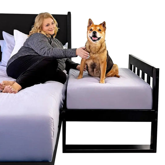 Wooden Raised Dog Bed Frame – Freestanding Human-Style Pet Bedside Co-Sleeper for Dogs & Cats, Wood Bunk Frame Only