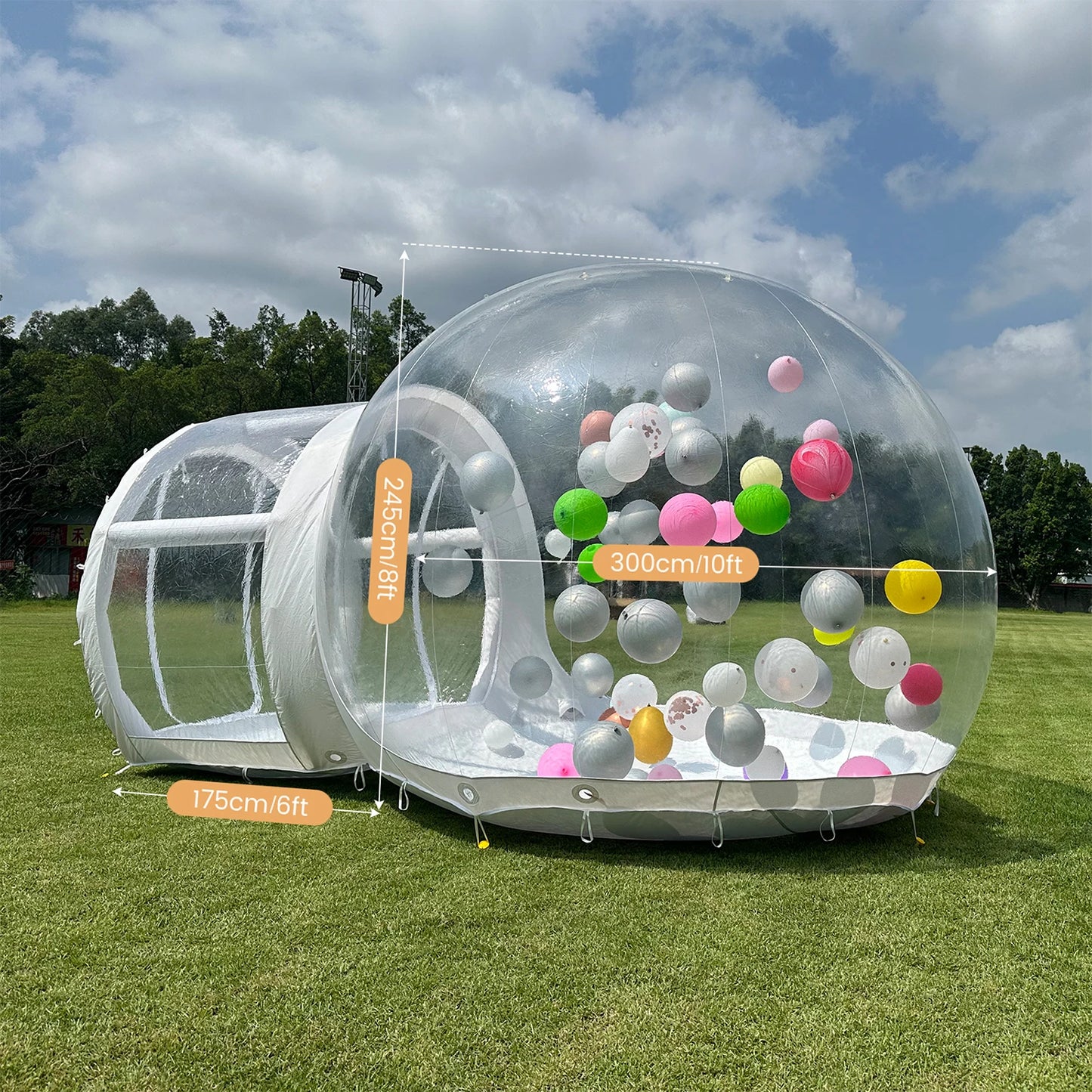 Inflatable 3M (10FT) PVC Bubble House Castle for Kids – Commercial-Grade Outdoor Toy with 750W Air Blower & 100 Balloons