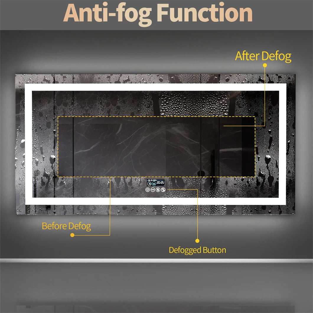 XXL Smart LED Bathroom Vanity Mirror – Wall Mounted with Bluetooth Speaker, Digital Display, Anti-Fog, Dual Front & Back Lighting for Home, Hotel, or Hallway