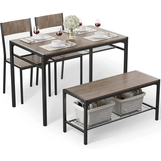 3-Piece Kitchen Dining Table Set with Chairs & Bench – Compact Dining Furniture for Small Spaces & Apartments