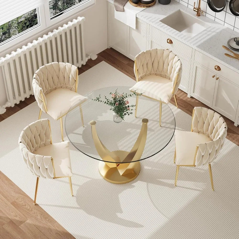 38.9" Round Dining Room Table Set for 4 – Modern Kitchen Dining Table with 4 Velvet Upholstered Chairs