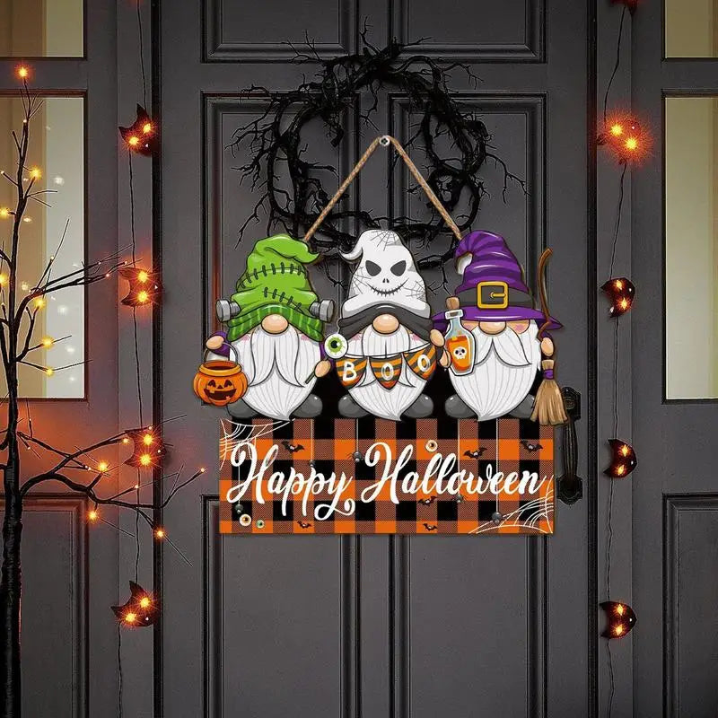 Halloween Wooden Gnome Sign – Cute Wooden Hanging Sign for Tree, Wall, or Indoor Halloween Decorations