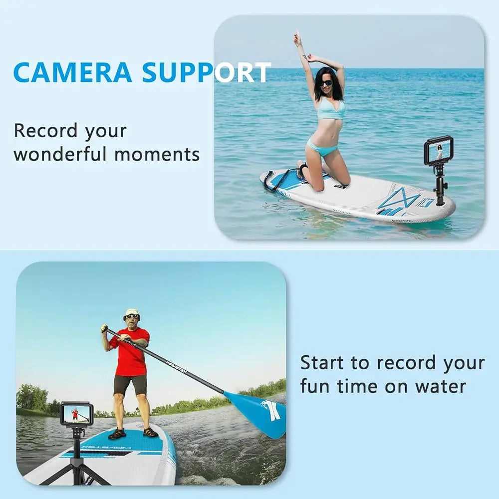 Inflatable Stand Up Paddle Board with SUP Camera Mount & Seat – Wide Stance Blow-Up Paddleboard Kit with Backpack, Pump & 3 Fins