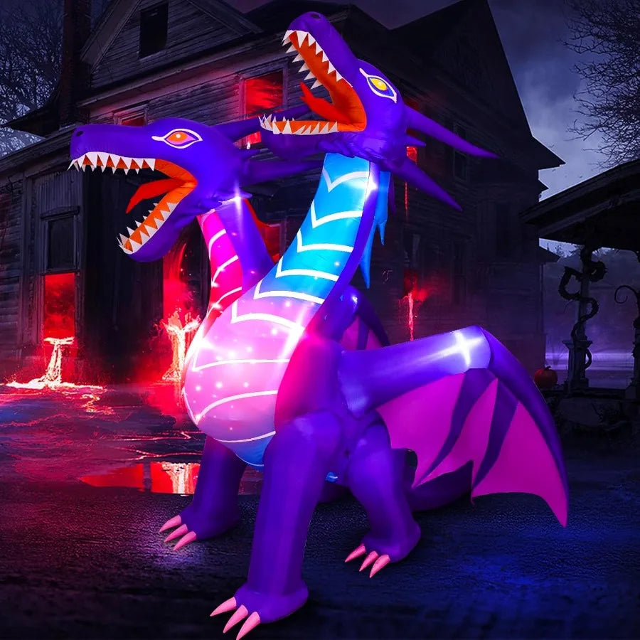 8FT Halloween Inflatable Dragon Decoration – LED Lighted Blow-Up for Outdoor & Indoor Yard, Garden, or Lawn Display