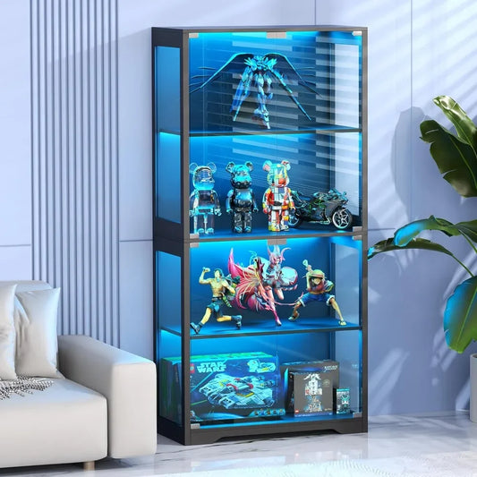 4-Tier Curio / Display Cabinet with Glass Doors and 3 Color Lights