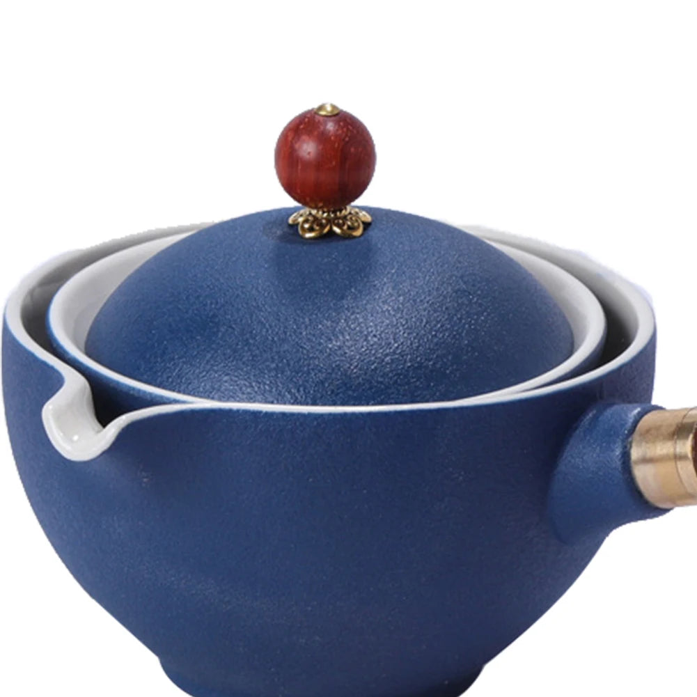 Portable Chinese Gong Fu Tea Set – 360° Rotating Semi-Automatic Ceramic Teapot with Infuser, Compact Teaware for Home, Office & Travel