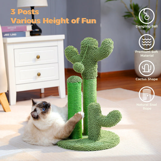 Cactus Cat Scratcher  with 3 Scratching Poles and Interactive Dangling Ball