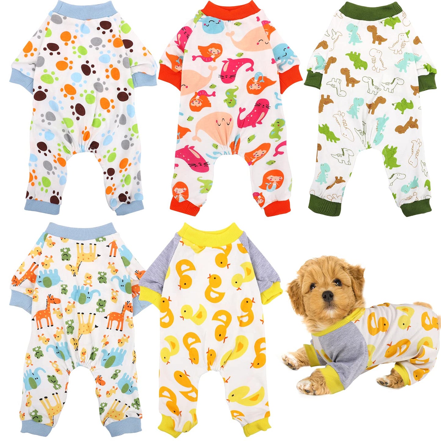 5-Piece Puppy Pajamas Set – Soft Rompers & Onesies for Dogs
