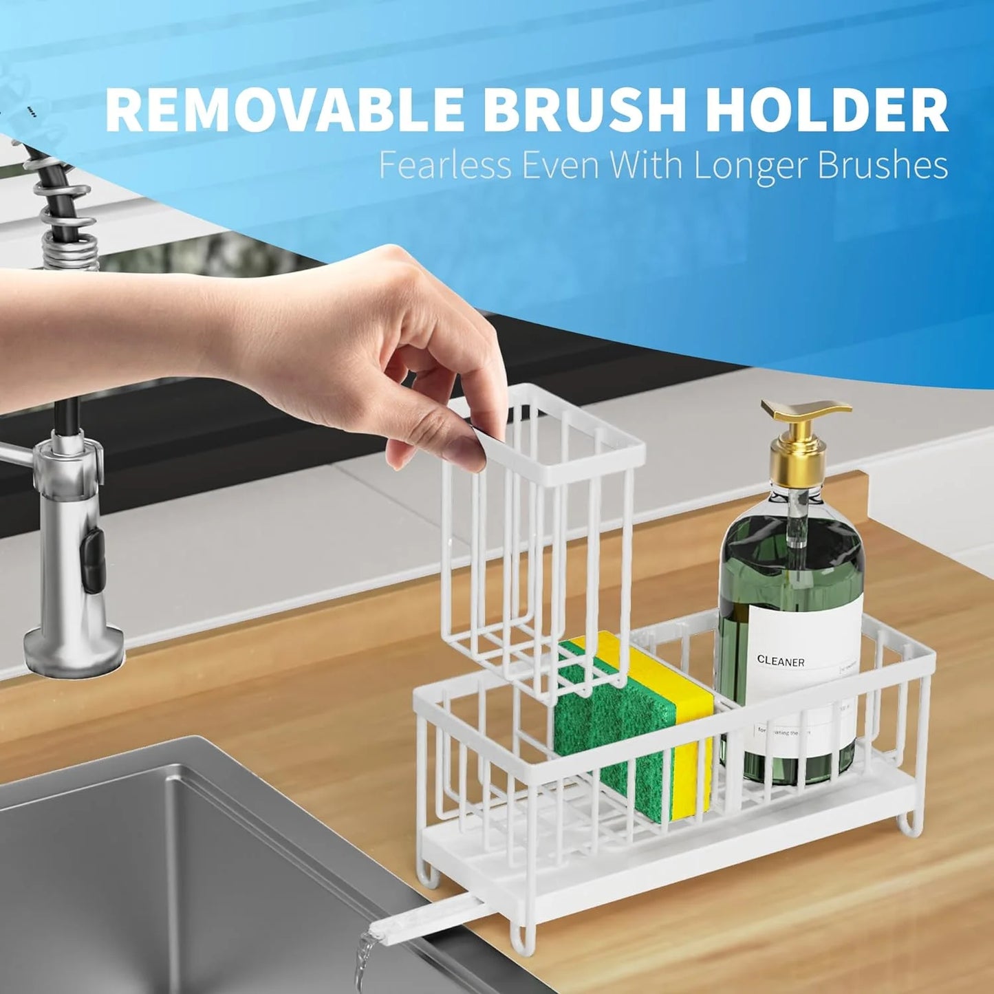 White Sink Caddy – Rust-Resistant Kitchen Sponge Holder & Sink Organizer