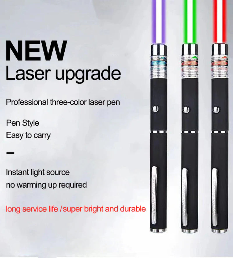 3-Pack 900 Mile Laser Pointer Pen – Green, Blue & Red Visible Beam