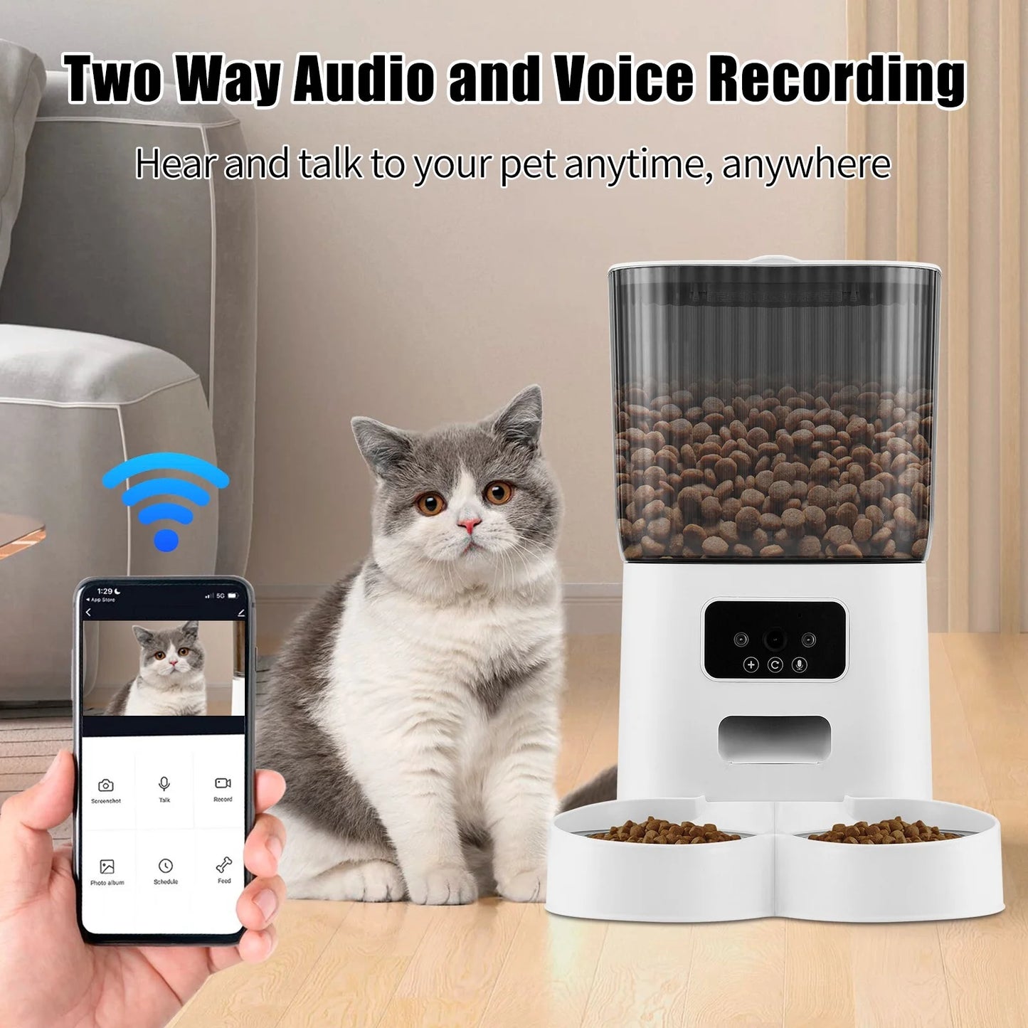 Threes Tree Automatic Cat Feeder with Camera – 5L Dual Pet Feeder with 2 Stainless Steel Bowls & Remote App Control