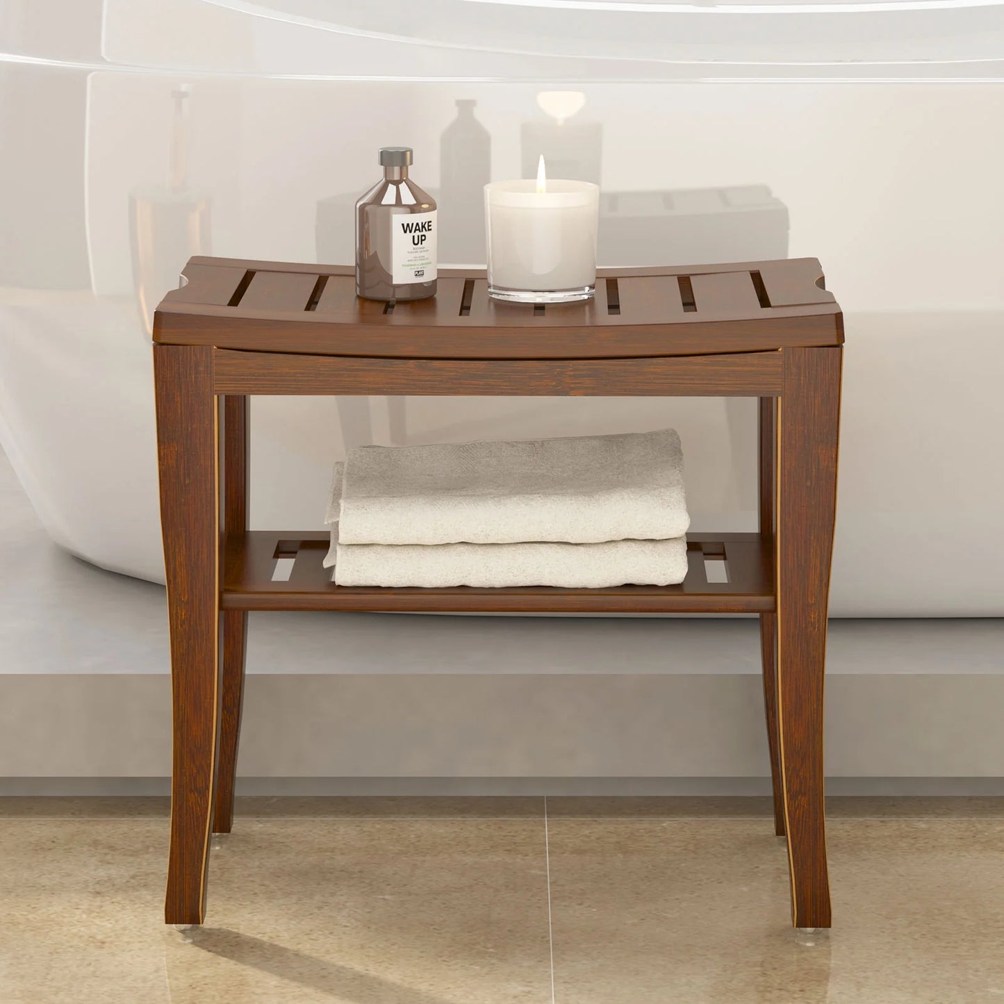 Bamboo Wood Bathroom Shower Bench – Non-Slip Waterproof Shower Stool, Indoor & Outdoor