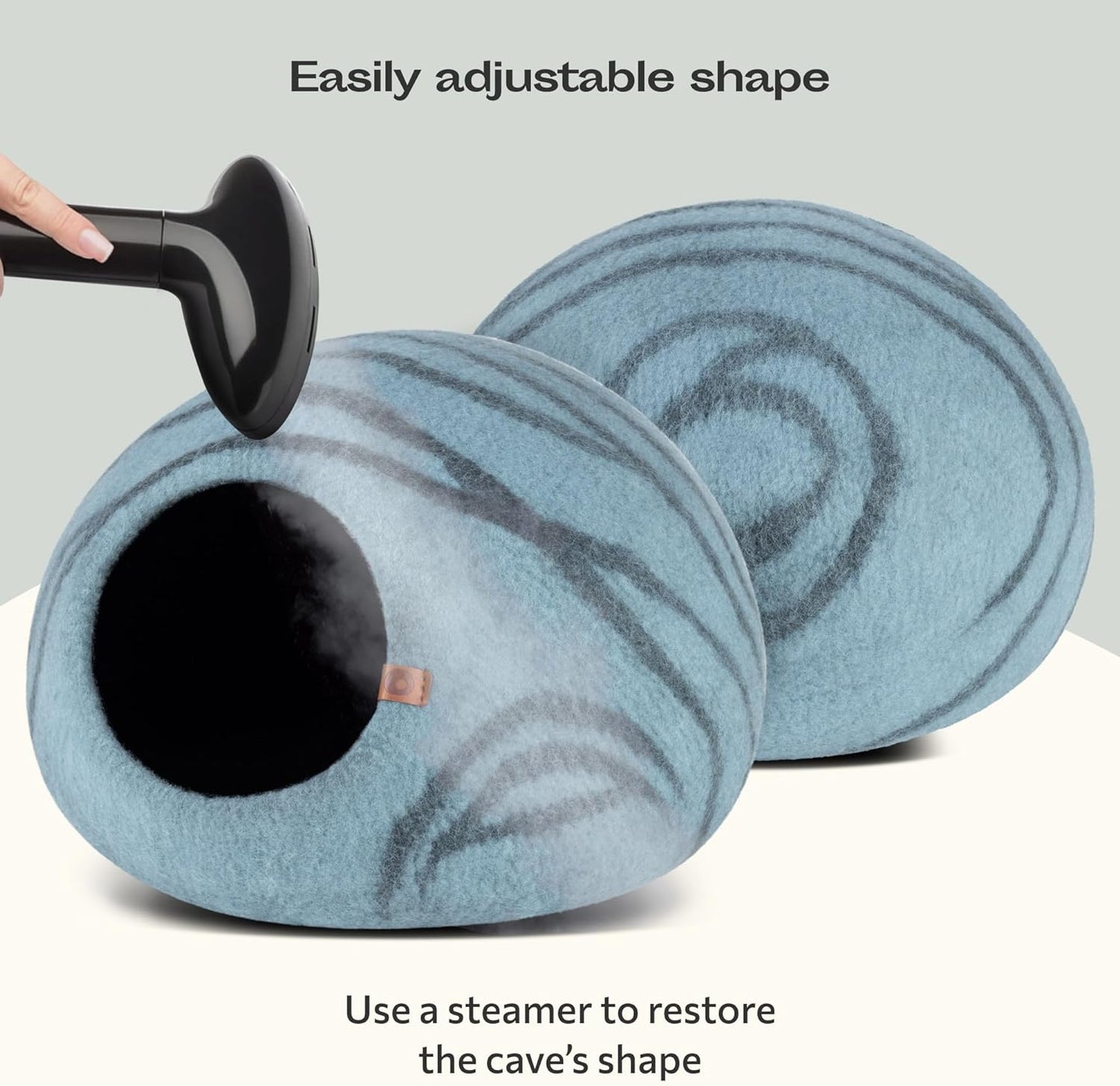 Premium Felt Cat Cave Bed – Handmade 100% Merino Wool for Indoor Cats, Aquamarine, Medium
