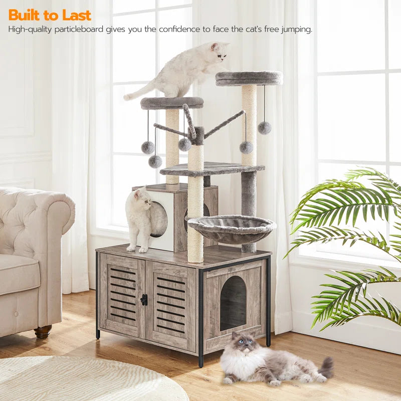 Burslem 52" Cat Tree with Litter Box Enclosure – Multi-Level Cat Tower for Climbing, Lounging & Scratching