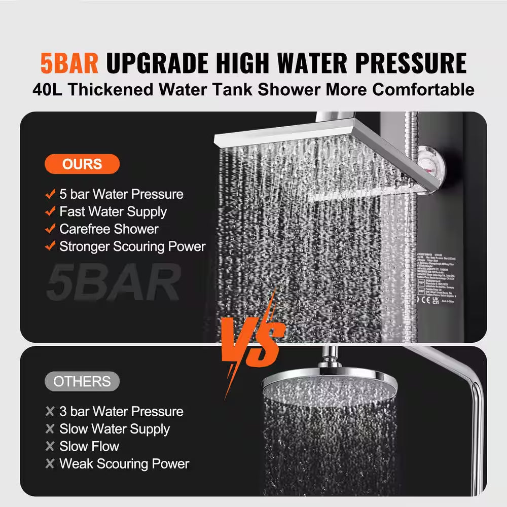 Outdoor Solar Heated Shower – 10.57 Gal Poolside Shower Kit with Dual Shower Heads & Foot Tap, Handheld & Hanging