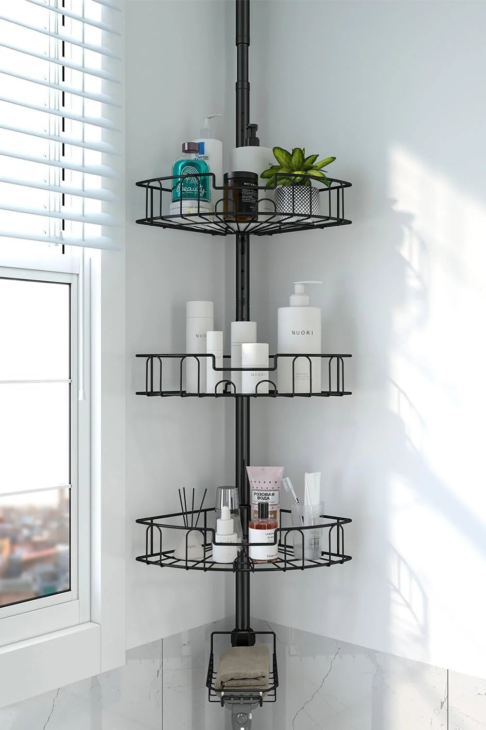 Corner Shower Caddy Tension Pole – Rustproof Stainless Steel Adjustable Floor-to-Ceiling Shower Organizer