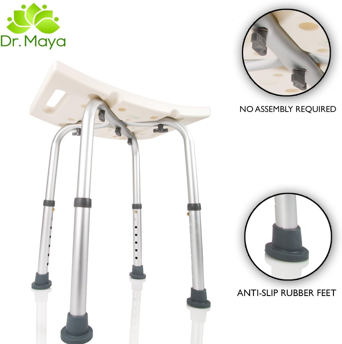 Dr. Maya’s Adjustable Shower Chair with Free Grab Bar – Handicap Shower Stool & Bath Seat, 300 lb Capacity