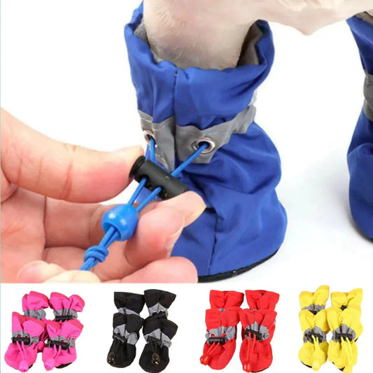 Waterproof Pet Shoes – 4-Piece Anti-Slip Rain Boots for Small Dogs & Cats, XL, Blue