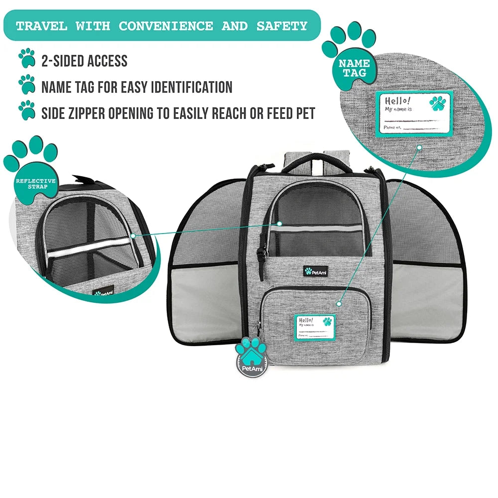 Ventilated Pet Backpack Carrier – Airline Approved Dog & Cat Travel Backpack, Grey