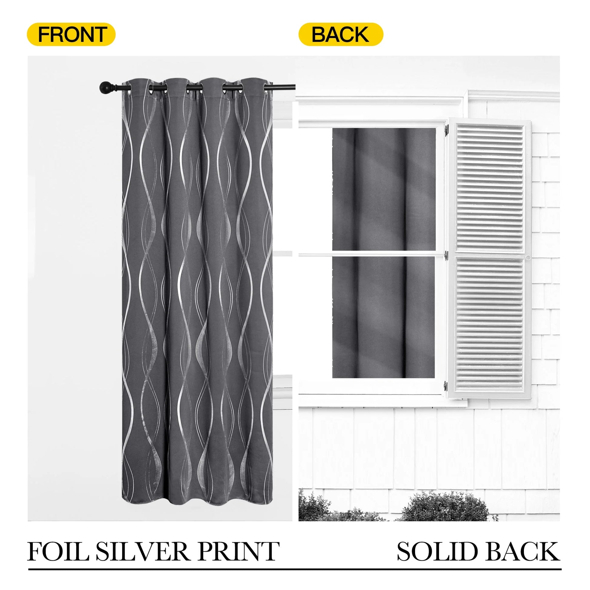 Blackout Thermal Insulated Curtains – 2 Panels, Grey Wave-Line Embossed, 52" W x 84" L