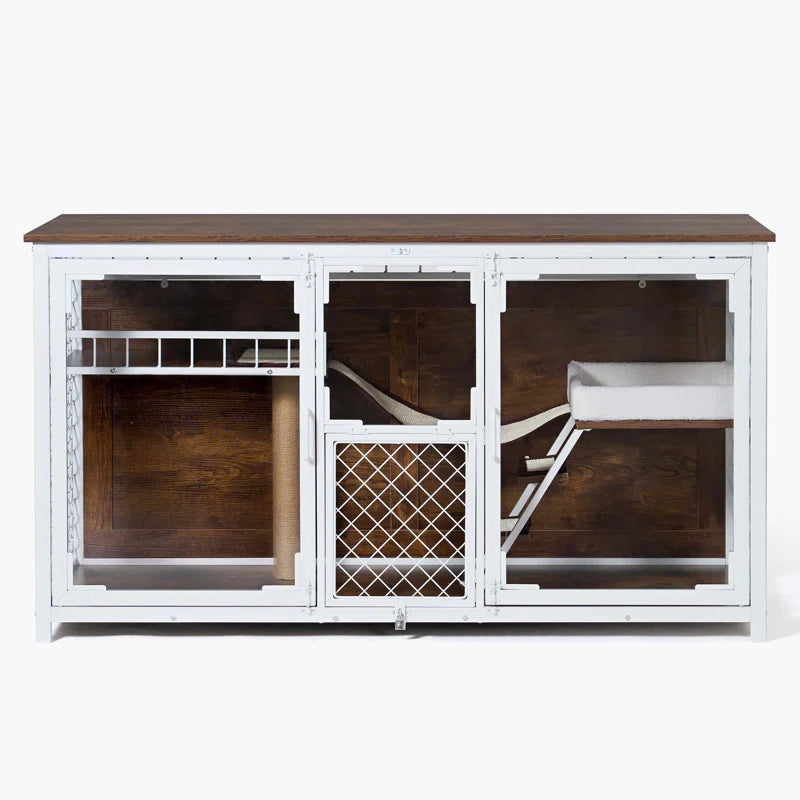 Dietzel Wooden Cat Cage & TV Stand – Multi-Functional Cat House Furniture