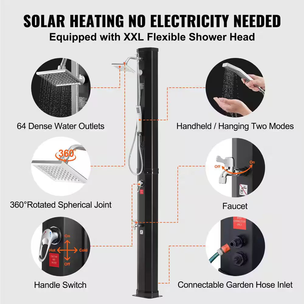 Outdoor Solar Heated Shower – 10.57 Gal Poolside Shower Kit with Dual Shower Heads & Foot Tap, Handheld & Hanging