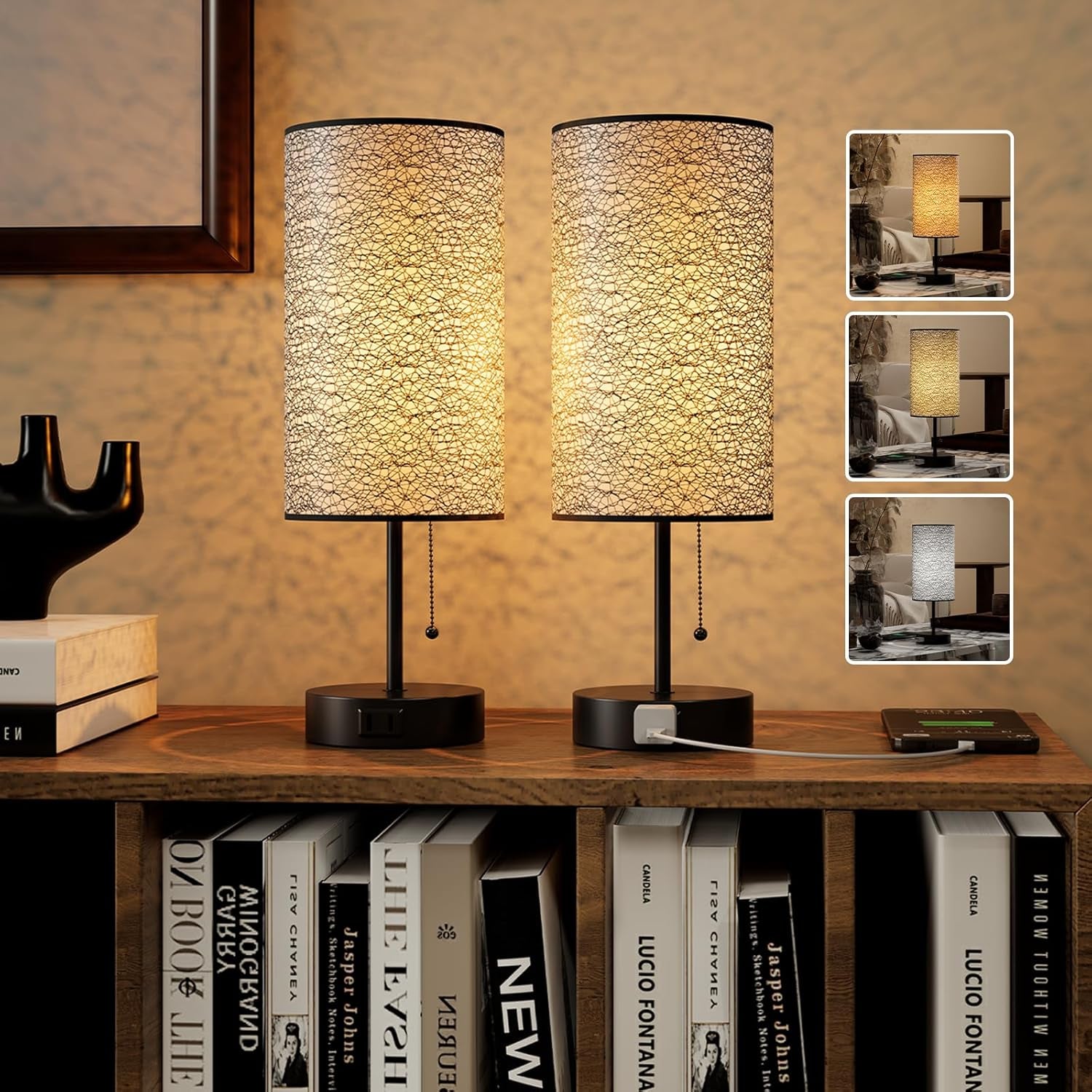 Table Lamp for Bedroom – Nightstand Lamp with Soft Ambient Lighting