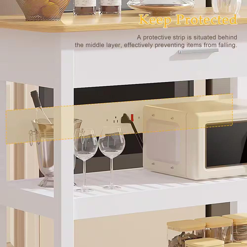 Kitchen Island Cart on Wheels – 40" Rolling Utility Cart with Power Strip & White Wood Shelves