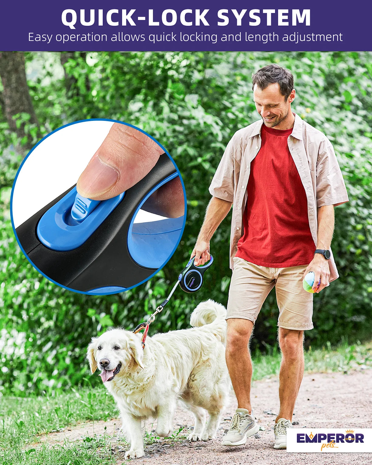 16 Ft Retractable Dog Leash for Small Dogs – Heavy-Duty Leash for Pets up to 44 lbs, Blue