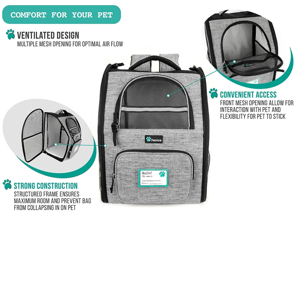 Ventilated Pet Backpack Carrier – Airline Approved Dog & Cat Travel Backpack, Grey