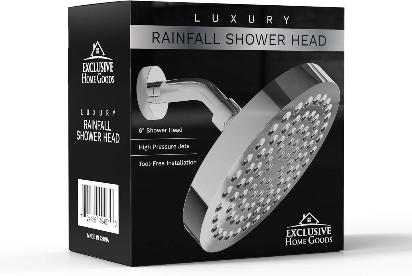 Luxury Rainfall Shower Head – High-Pressure 6" Chrome Showerhead with Anti-Clog Silicone Nozzles (2.5 GPM)