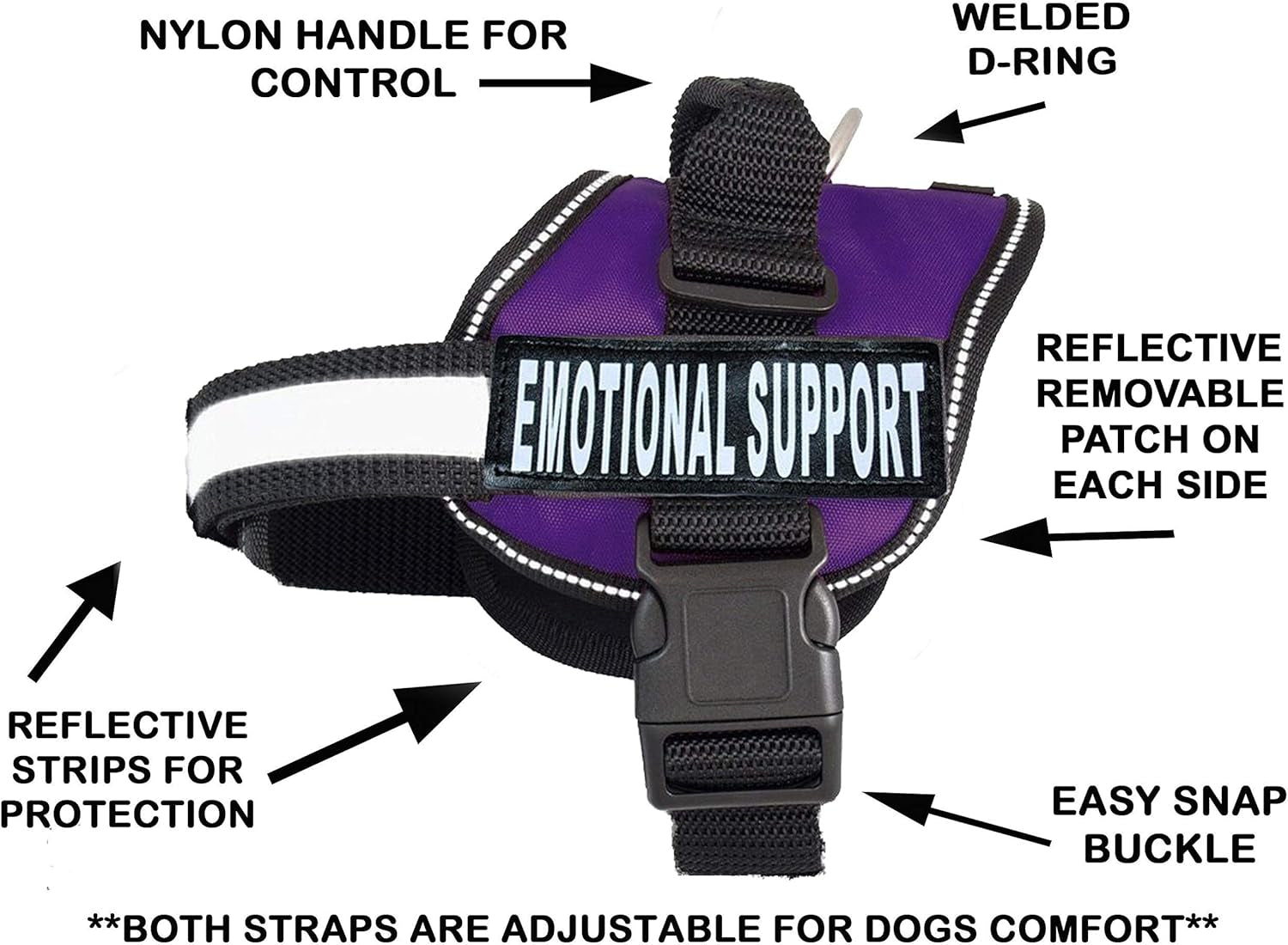 Emotional Support Dog Vest – Adjustable K9 Harness with Removable ESA Patches, Purple (Girth 12”-16”)
