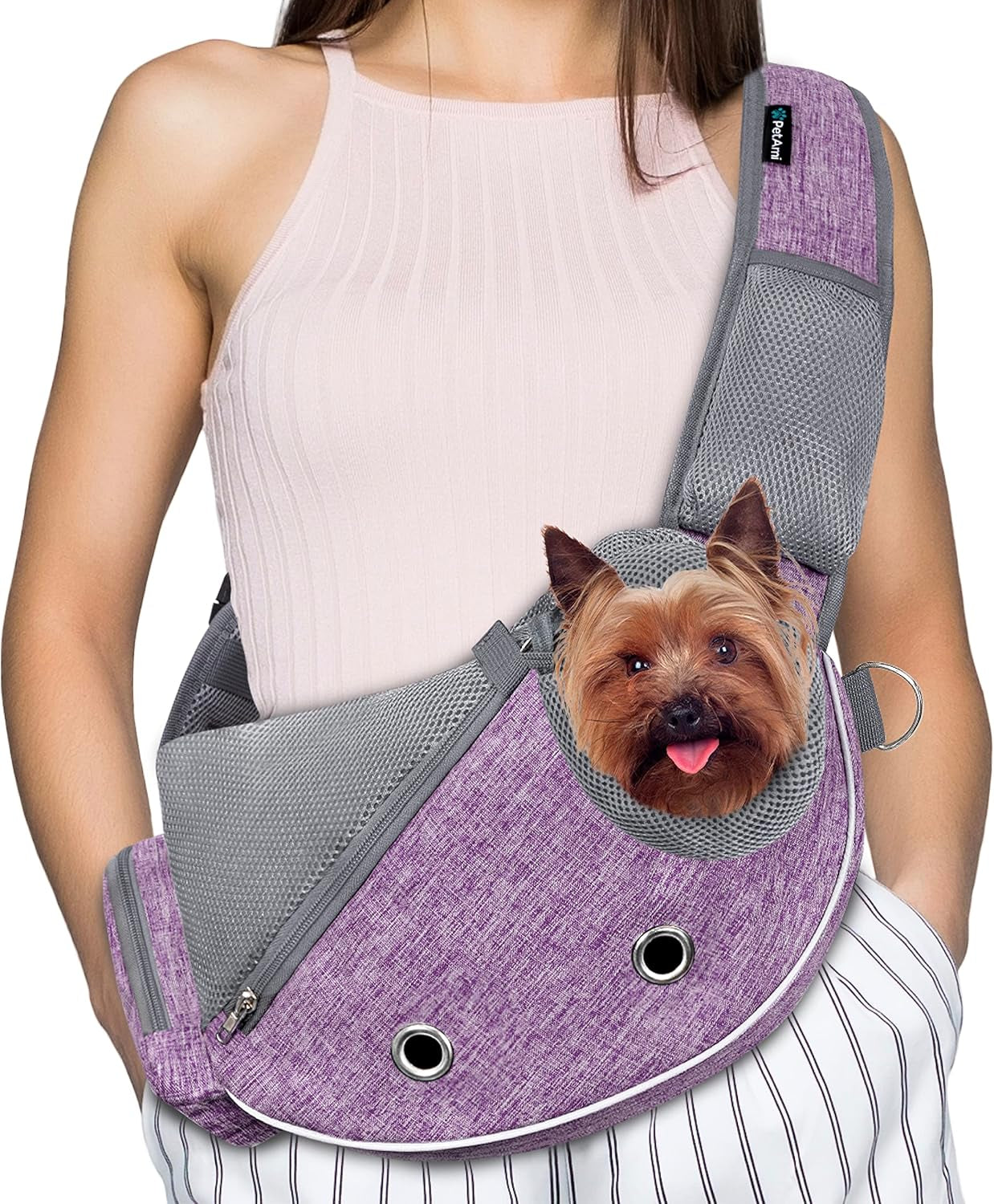 Dog Sling Carrier – Adjustable Crossbody Pet Sling for Small Dogs & Cats, Purple