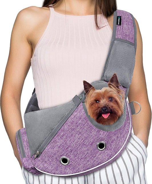 Dog Sling Carrier – Adjustable Crossbody Pet Sling for Small Dogs & Cats, Purple