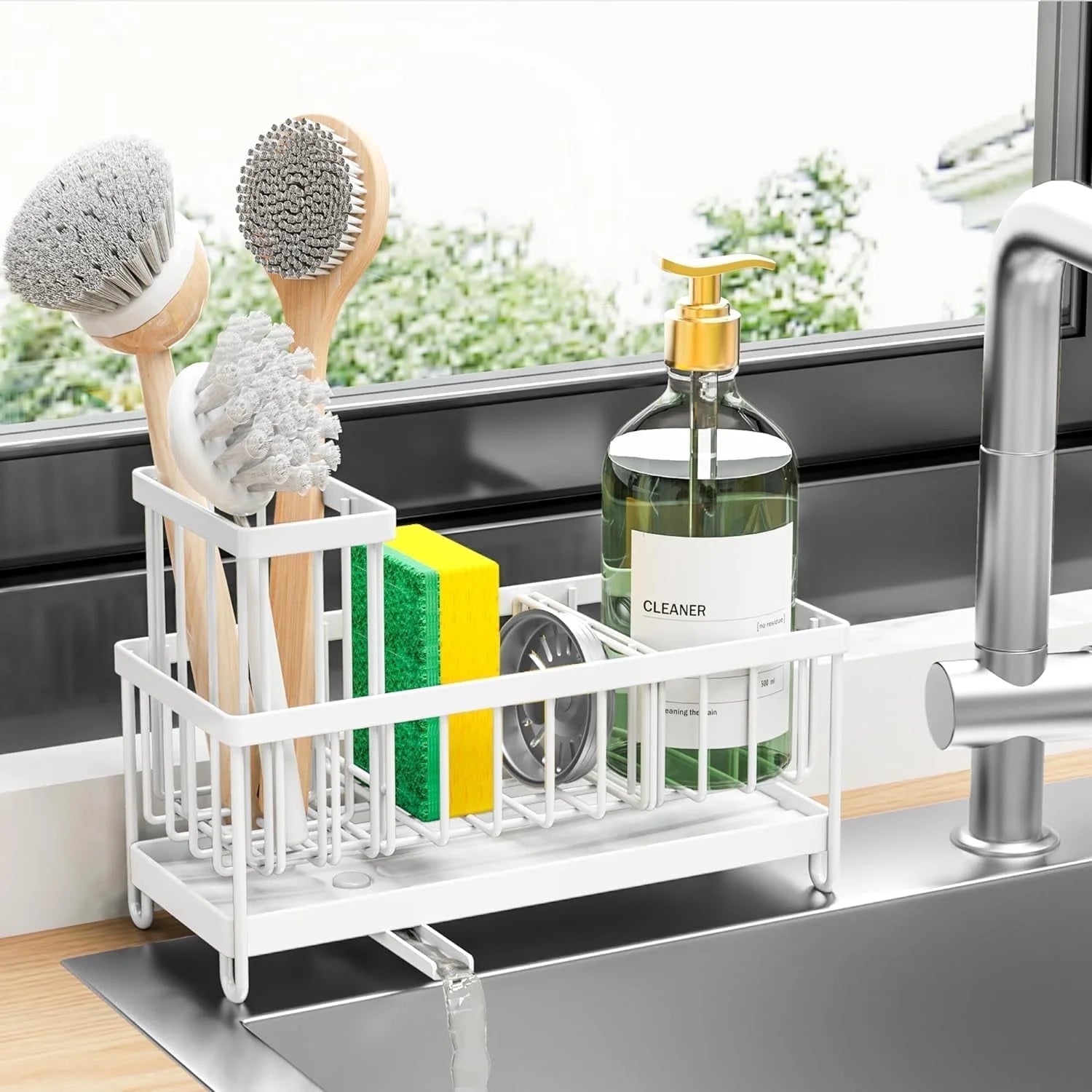 White Sink Caddy – Rust-Resistant Kitchen Sponge Holder & Sink Organizer