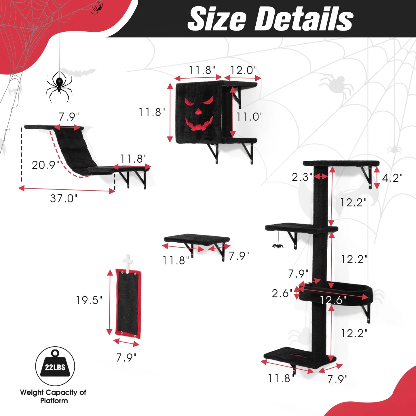 Cat Wall Shelves & Perches Set – Gothic Mounted Cat Tree for 5 Cats, Indoor Climbing & Lounging