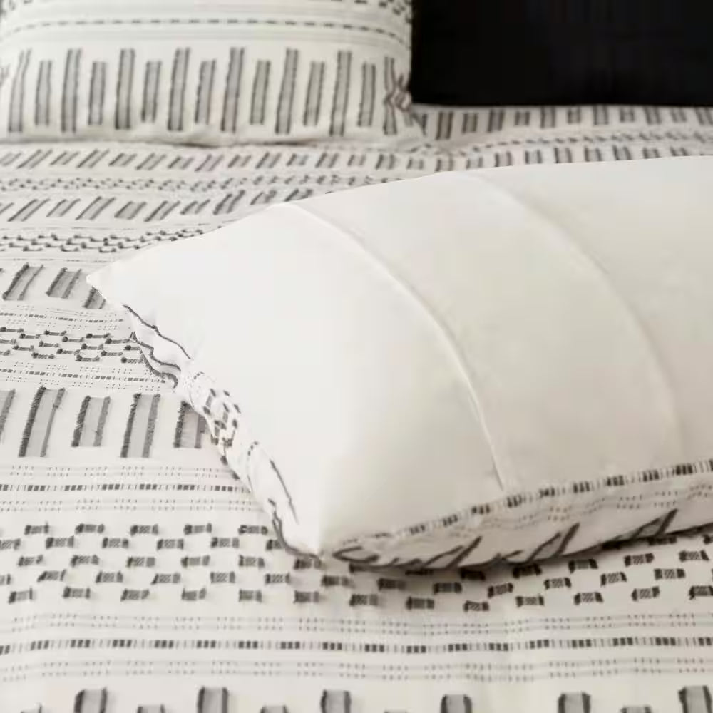 Rhea 3-Piece Ivory & Charcoal Cotton Comforter Set – King/California King