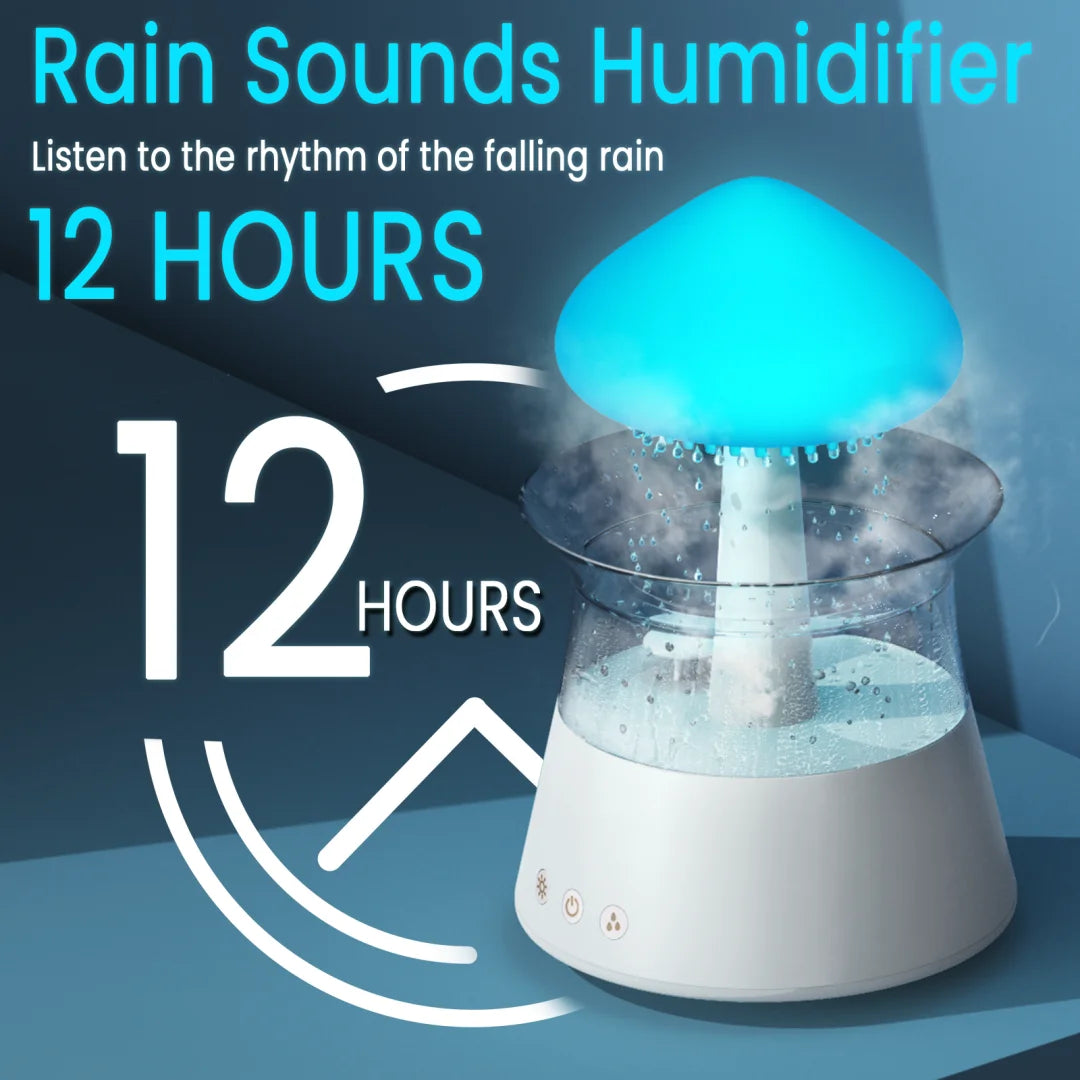 Cloud Rain Humidifier with Remote – Water Drip White Noise Lamp, Mushroom Design