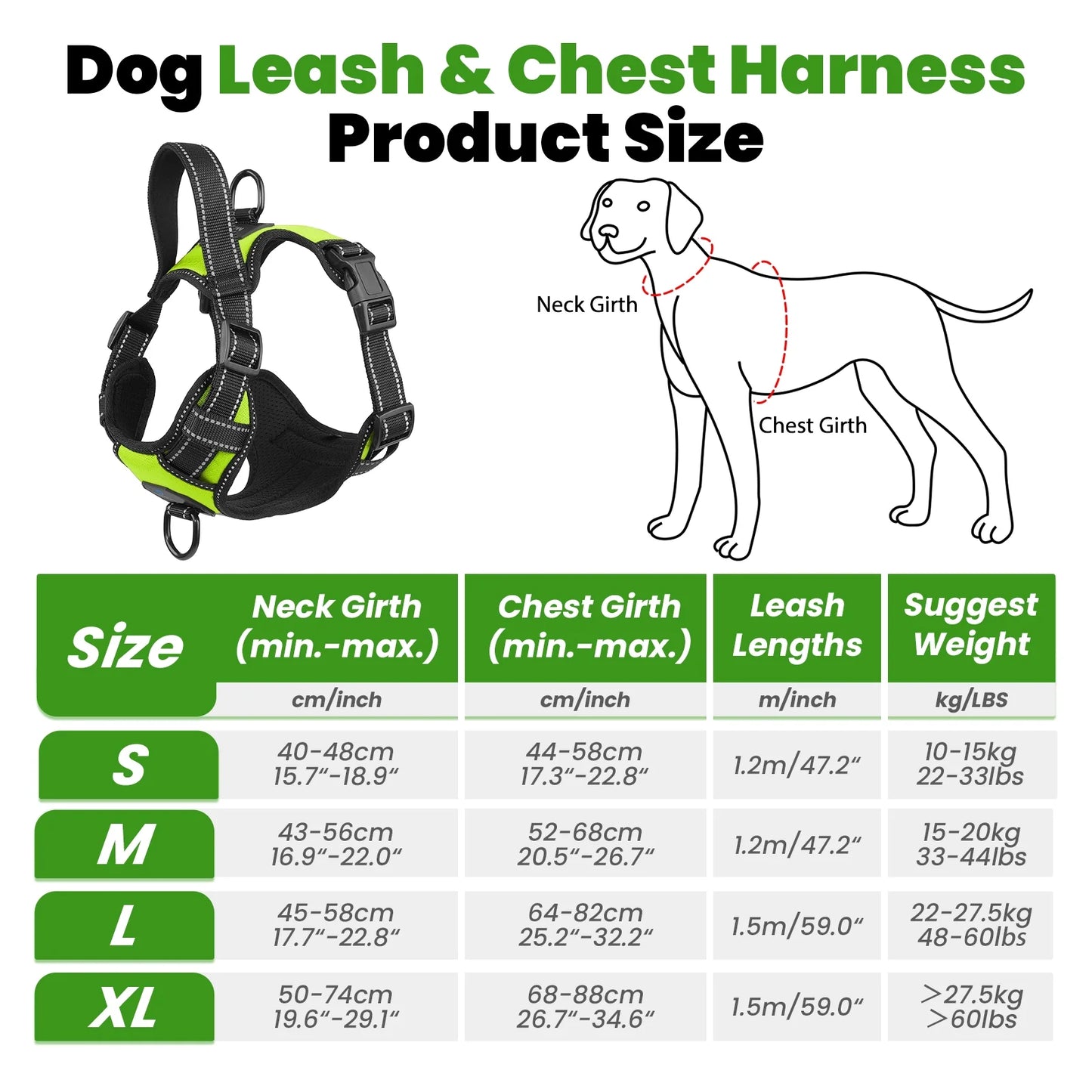 Dog Harness & Leash Set – No-Pull Reflective Adjustable Padded Vest Harness with Handle for Small to Large Dogs