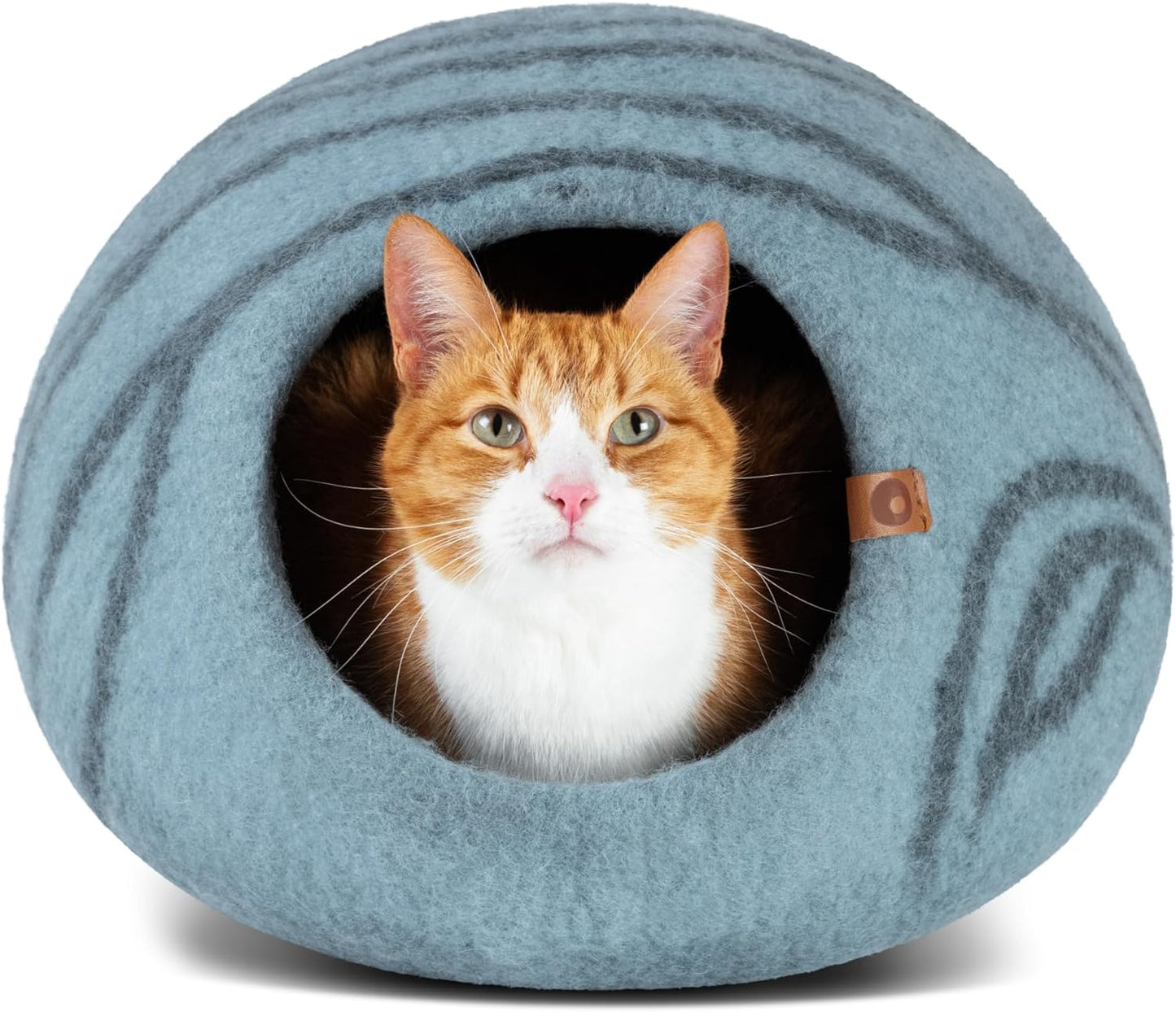Premium Felt Cat Cave Bed – Handmade 100% Merino Wool for Indoor Cats, Aquamarine, Medium