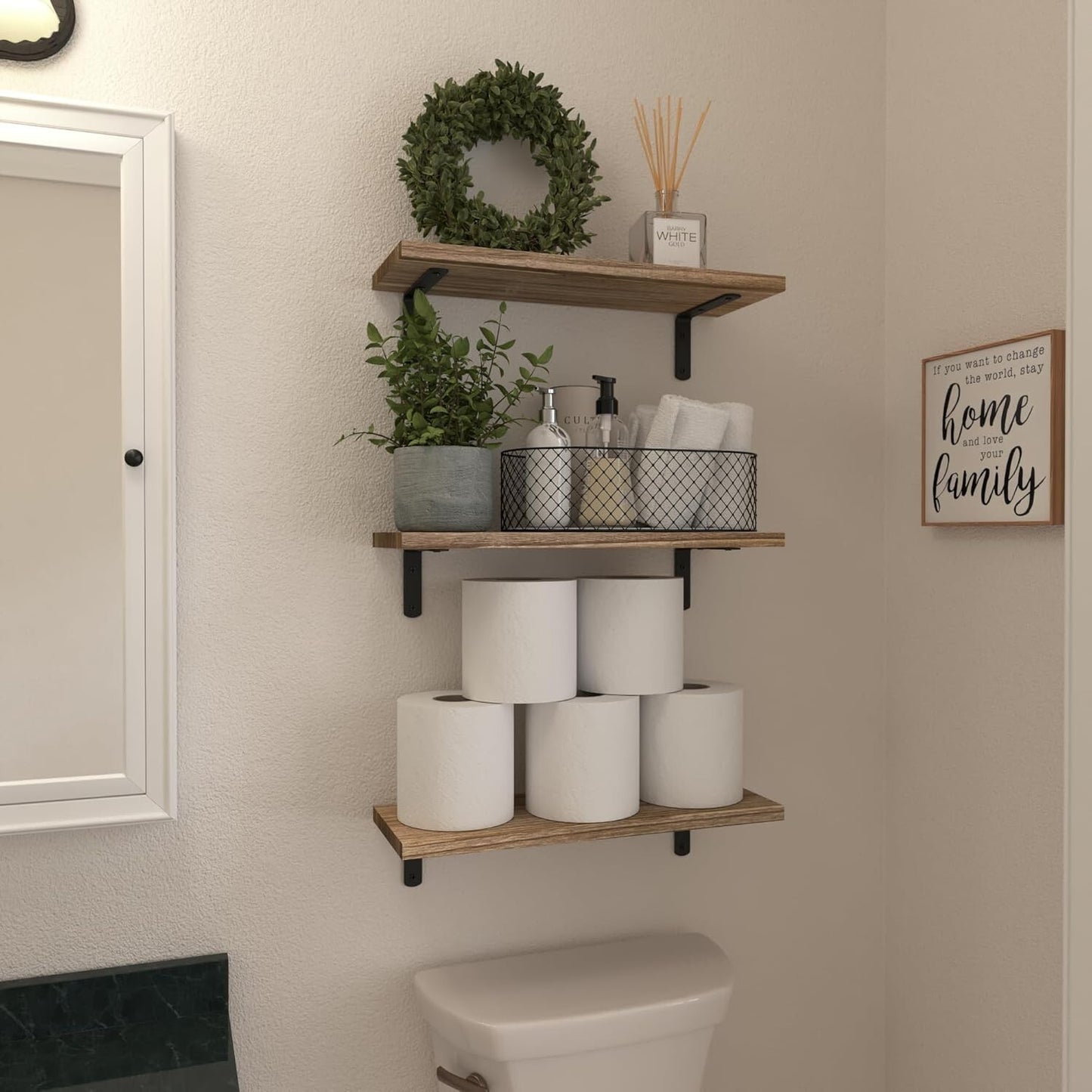 Rustic Wood Floating Shelves – 6 Pack Farmhouse Wall Shelves for Bedroom or Living Room